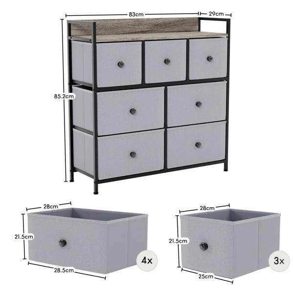 Vida Designs Chorley 7 Drawer Fabric Drawer Chest, Beige & Grey Wood
