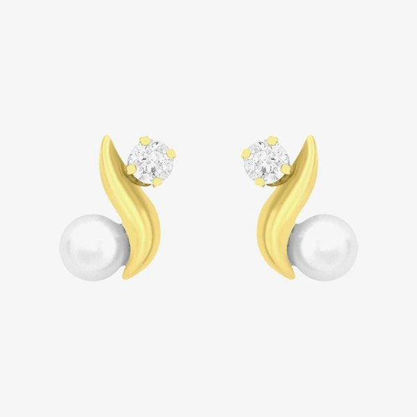 T. H. Baker 9ct Yellow Gold Fresh Water Pearl Cubic Ziconia Kiss Stud Earrings 1.58.7989