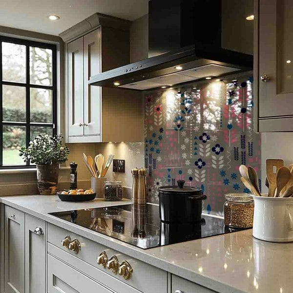 Benjamin Tate Design Selection Of Flowers In Pink Blue & White Splash Back
