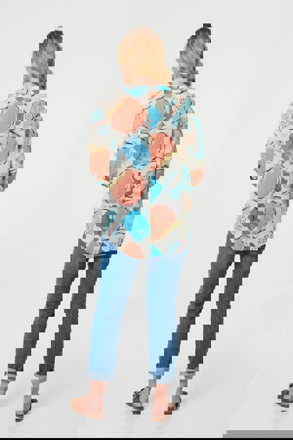 Orange | Printed 3/4 Sleeve Button-Back Blouse
