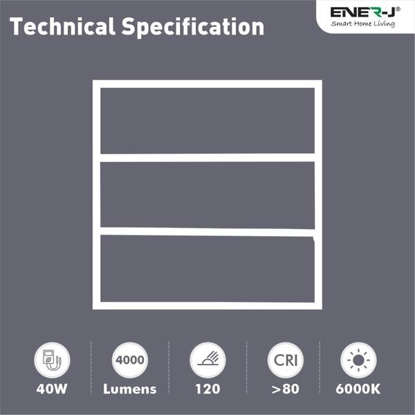 ENER-J Edgelit Borderline LED Panel with Middle Bars 40W 4000 Lumens, 2 Years Warranty, 6000K for Offices, Schools, Hotels, Restaurants