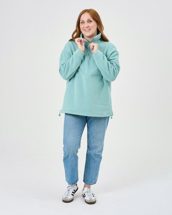 Pretty Mama Quarter Zip Oversized Breastfeeding Fleece - Seafoam