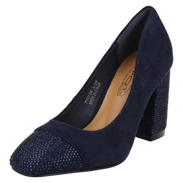Spot On Ladies Spot On Diamante Heel And Toe Cap Court Shoes  F90138