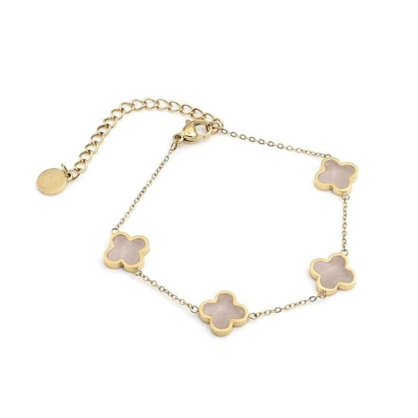 Say It With Rose Quartz Crystal Clover Bracelet - Yellow Gold