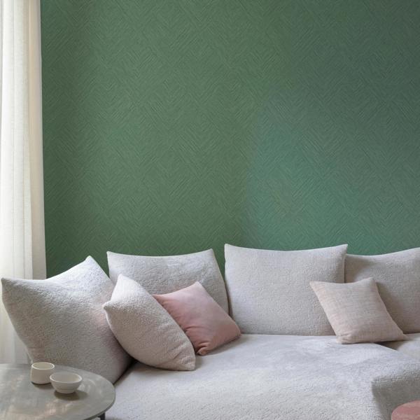 Grandeco Boutique Loni Geometric Natural Weave Luxury Weight  Embossed Wallpaper, Forest Green