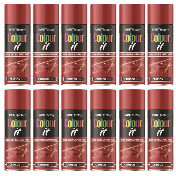 Paint Factory 12X  Crimson Red Gloss Spray Paint 400ml