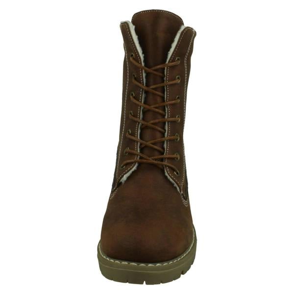 Spot On Ladies Spot On Mid Heel Lace Up Fleece Lined Calf Boots F51217
