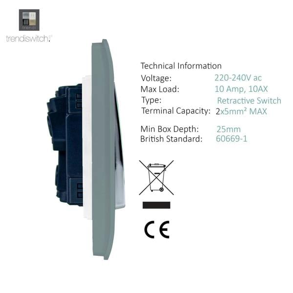Trendi Switch 1 Gang Retractive Doorbell Switch in Cool Grey