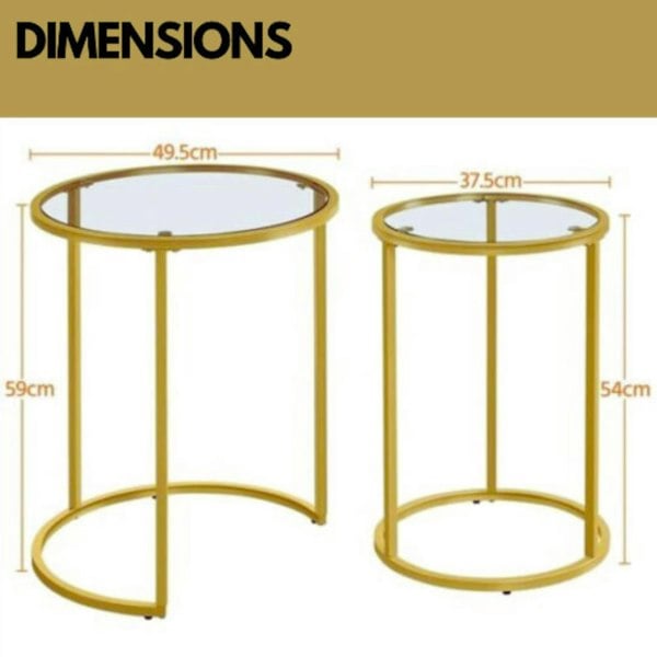 Rafaelo Mobilia Set Of 2 Round Gold Nesting Tables With Tempered Glass