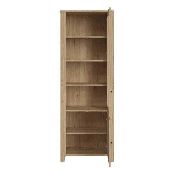 Wyld Haus Monza Tall Natural Oak Wood and Rattan 2 Door Display Cabinet