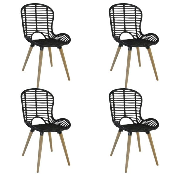 Berkfield Dining Chairs 4 pcs Black Natural Rattan