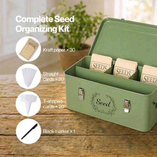 TOQUE Seed Box 4-Compartment Storage Box Metal Seed Organiser Dark Green