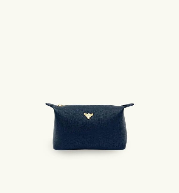 Apatchy London Small Leather Navy Makeup Bag