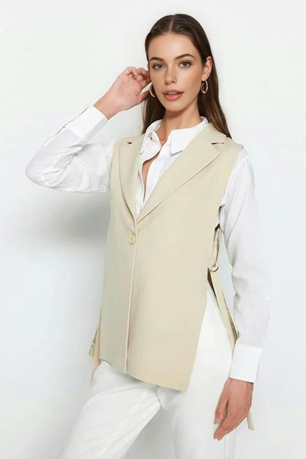 WOVCOR Oversize Lined Woven Vest with Side Tie Detail