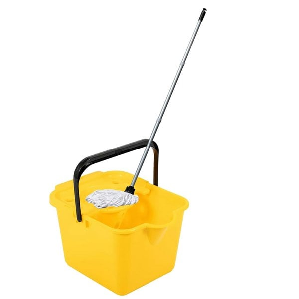 12L Mop & Bucket Set For Cleaning Hard Floors Complete With Pouring Lip & Cotton Mop