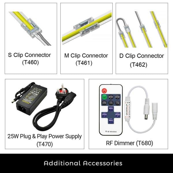 ENER-J Plug and Play 24V Dotless COB LED Strip Kit‚ 5m 480 LEDs/m + Dimming Controller & Remote + UK Plug, 6500K