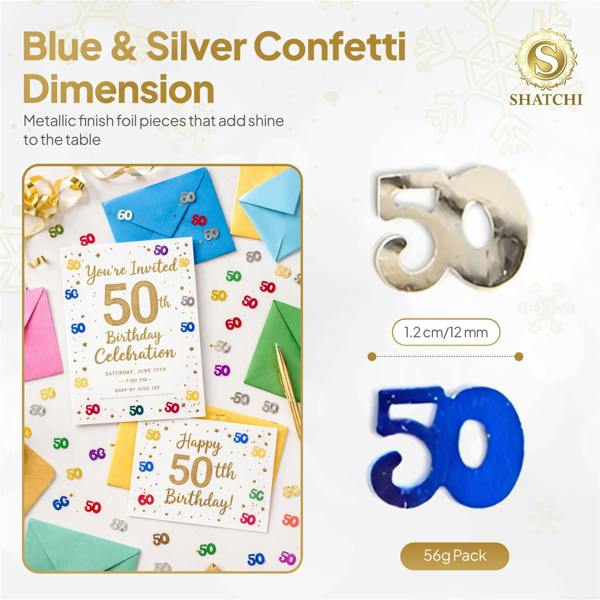 50th Birthday Multicolour Metallic Confetti Pack, Foil Table Decoration for Celebrations and Party Displays image 1