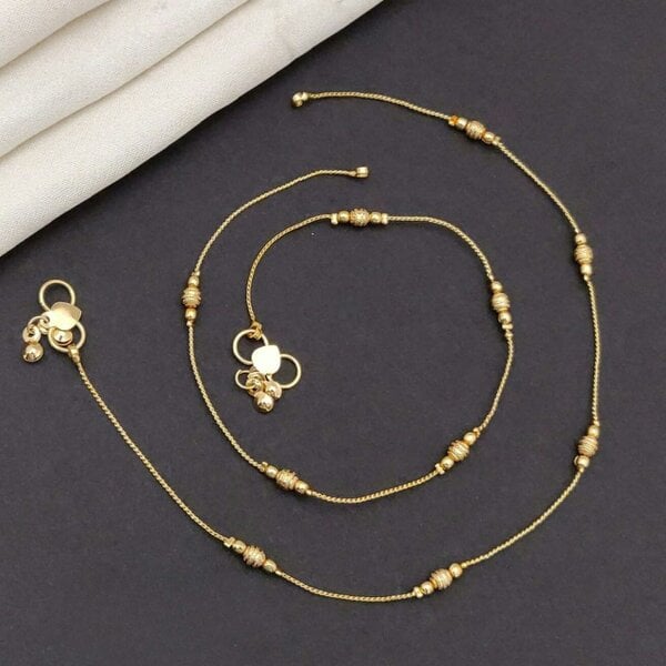The Colourful Aura Golden Brass Thread Minimalist Boho Thin Slim Foot Payal Anklet - 2 Pcs