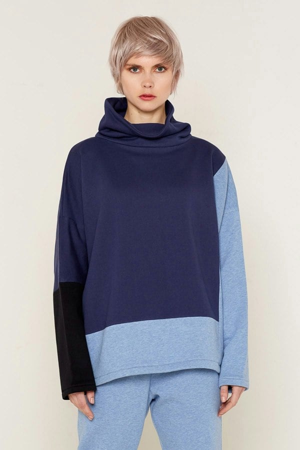 Bo Carter Neptune Organic Cotton Fleece Turtleneck Jumper - Blue