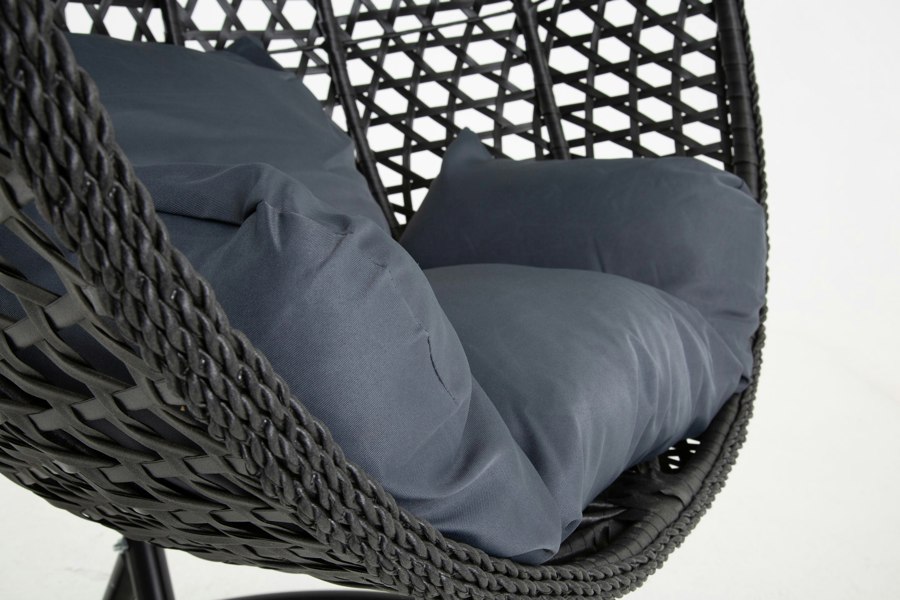 Outdoor Living The Onyx Black Hanging Swing Pod Egg Chair - Large with deep Grey Cushions