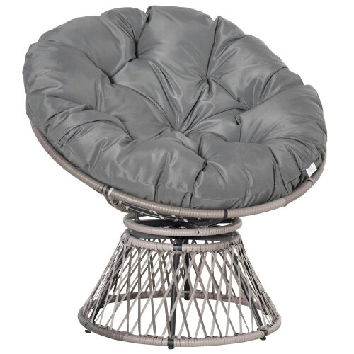 Wyld Haus Rarare Grey Rattan Swivel Papasan Style Moon Chair With Oversized Cushion