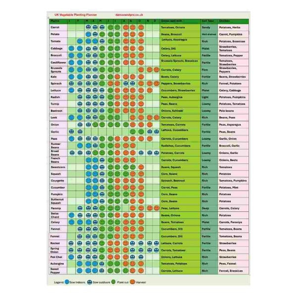 a chart with different colored circles Allotment Planting Calendar UK