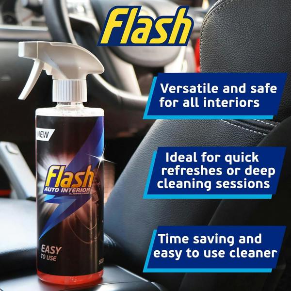 FLASH All-Purpose Car Interior Cleaner Spray Safe for All Surfaces 500ml