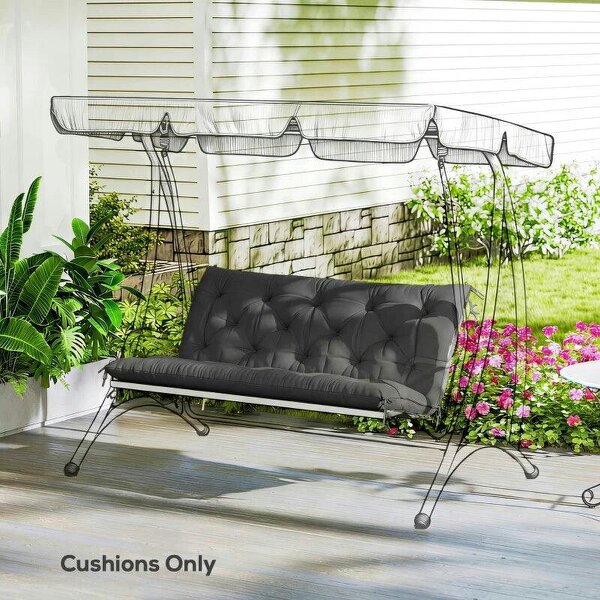Garden Bench Cushion, 2 Seater Swing Chair Cushion, Seat Pad with Ties for Indoor and Outdoor Use, 110 x 120 cm, Black