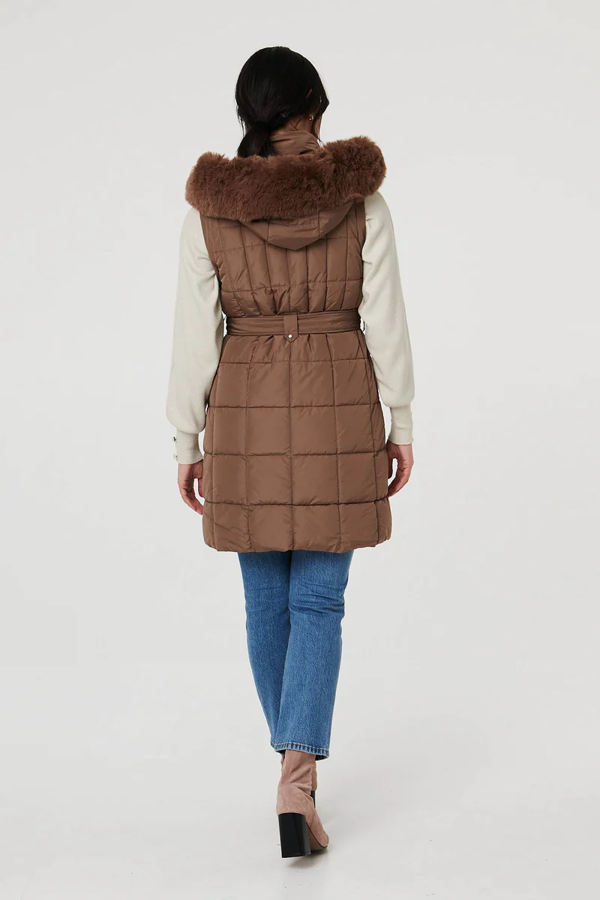 Izabel London Faux Fur Hood Textured Puffer Jacket
