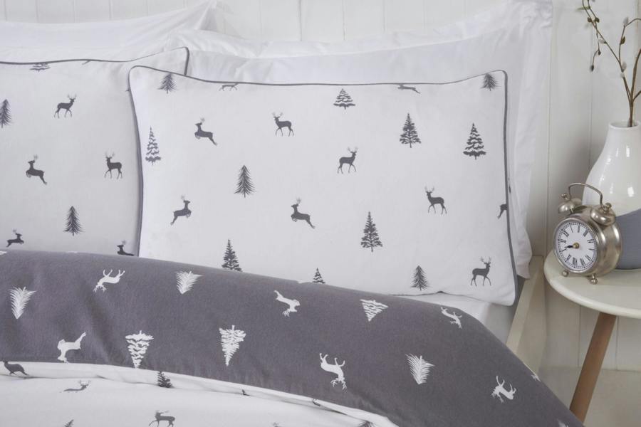 Smart Living Stag & Trees Flannelette Cotton Reversible Duvet Set - Grey