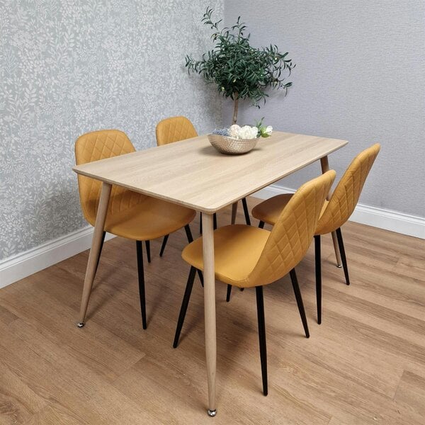 Kosy Koala Modern Wood Effect Dining Table Set With 4 Mustard Gem Pattern Chairs Dining Room Furniture