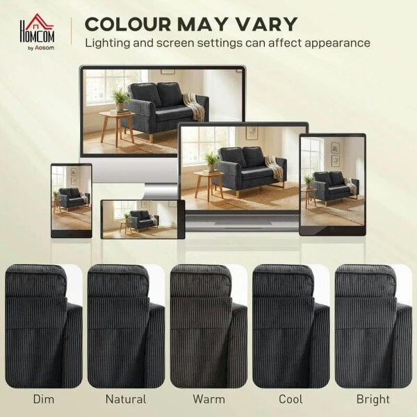 2 Seater Sofa, 140 cm Loveseat Sofa with Spring Cushions, Metal Legs, 2 Pillows, Dark Grey