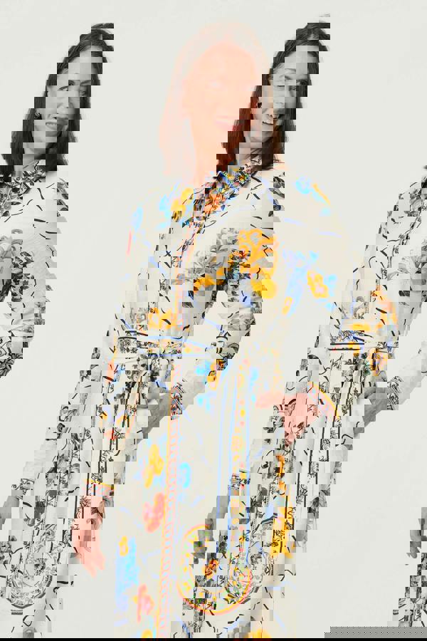 Beige | Printed Long Sleeve Maxi Shirt Dress