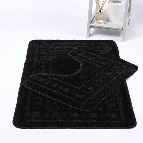 Night Zone Diem 2 Piece Bath Mat & Pedestal Set – Soft Absorbent Bathroom Rugs - Black