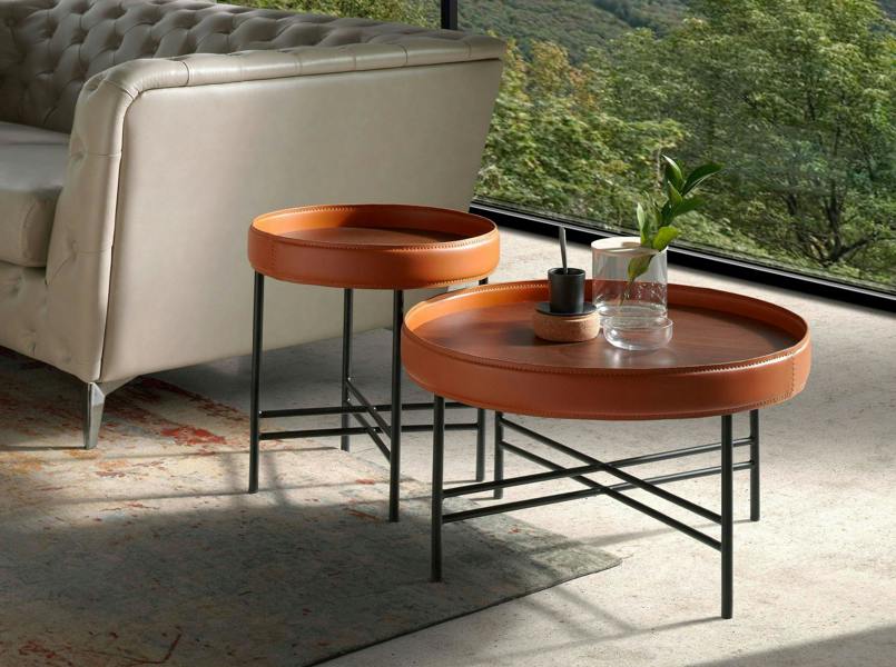 Angel Cerdá Round Corner Table in Eco-leather, Walnut and Black Steel 2059