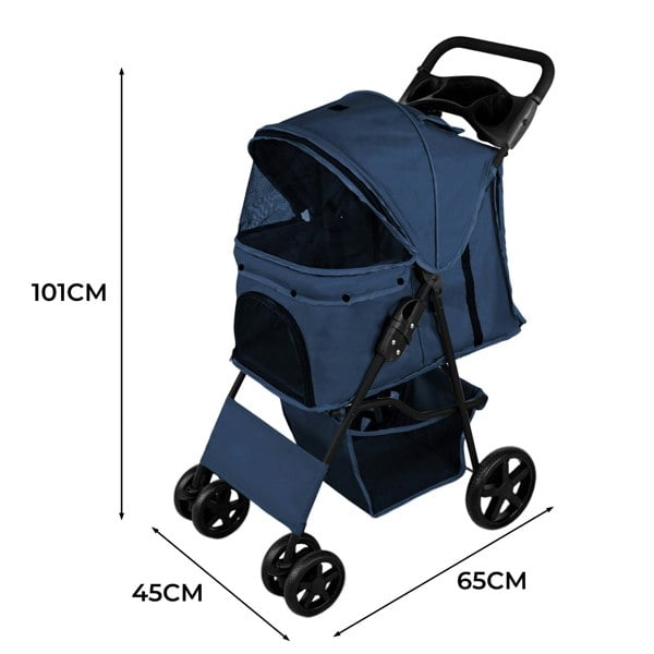 Monstershop Pet Stroller with Rain Cover – Navy Blue