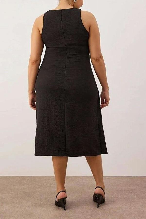 WOVCOR Flannel Midi Dress with Slit and Tie Detail