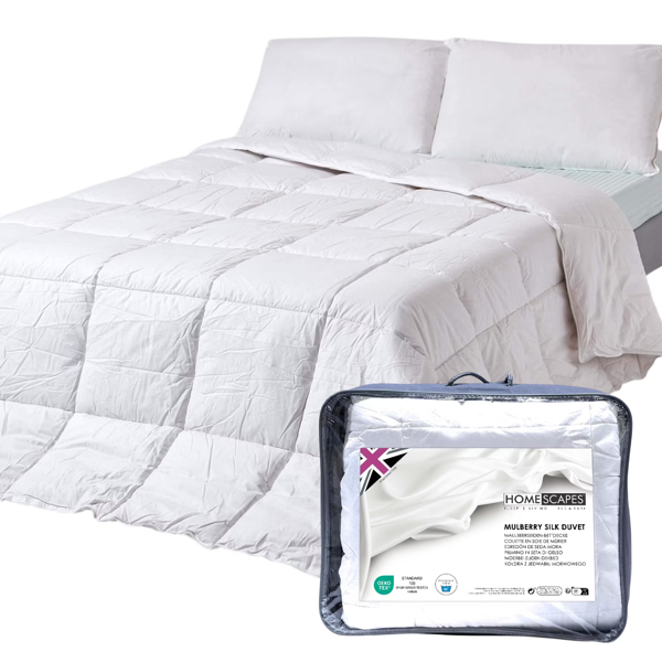 HOMESCAPES 4.5 Tog Duvet Luxury Mulberry Silk for Spring or Summer Lightweight Hypoallergenic
