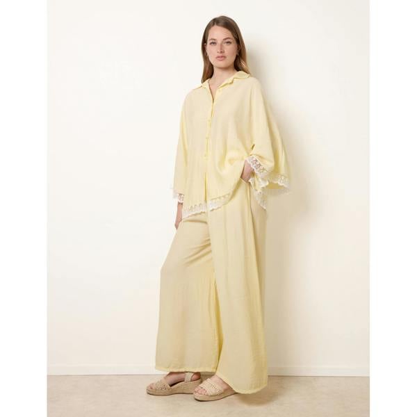 Blue Vanilla Oversize Crinkle Lace Hem Shirt