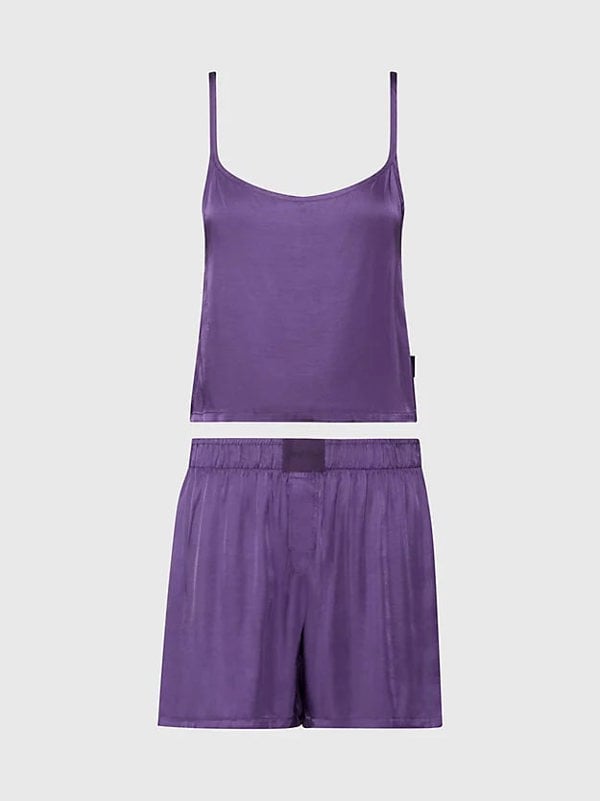 Calvin Klein PURE SHEEN Cami and Shorts Pyjama Set Womens Purple Plumeria