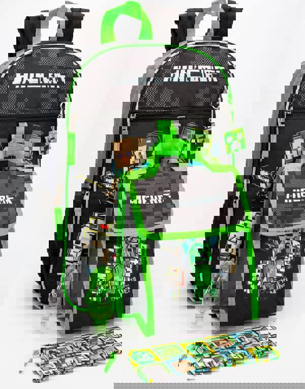 Minecraft Boys Black Creeper, Zombie, Steve 4 Piece Backpack Set (One Size)