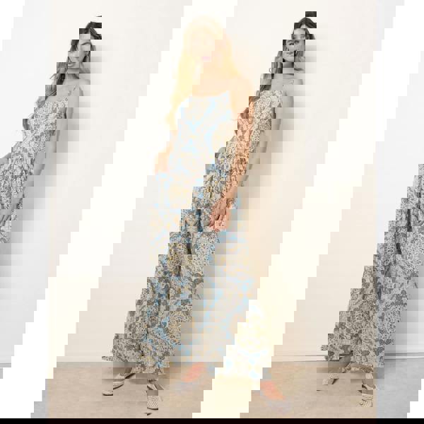 Blue Vanilla Shirred Drawstring Jumpsuit