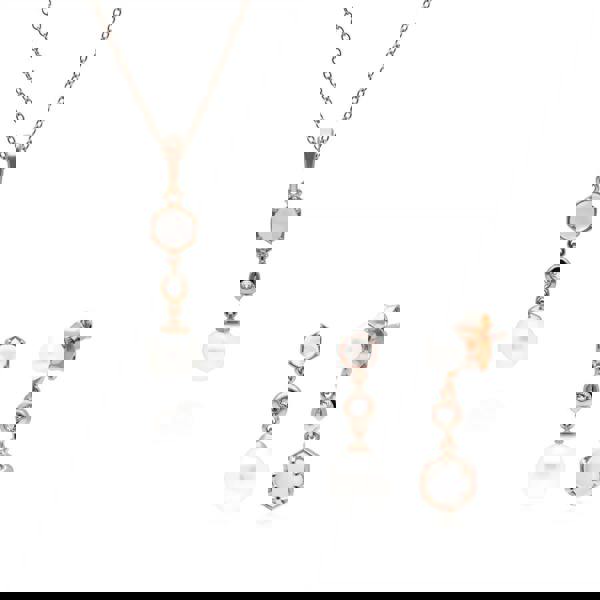 270P030702925-270E030902925 Modern Pearl, Moonstone & Topaz Pendant & Drop Earring Set in Rose Gold Plated Silver 1