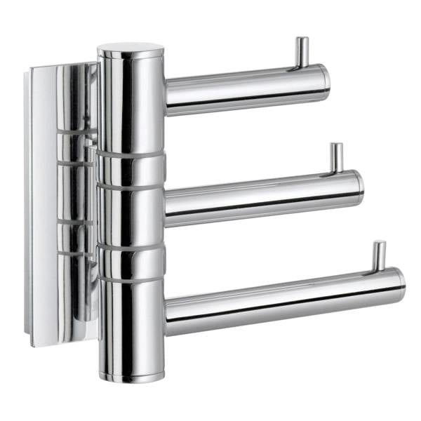 Polished chrome triple swing arm towel hooks