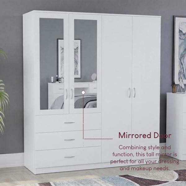 Vida Designs Riano 4 Door 3 Drawer Mirrored Wardrobe