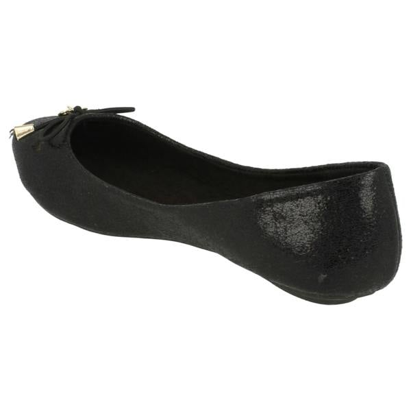 Spot On Ladies Spot On Flat Ballerina Metal Flower Attachment Bow
