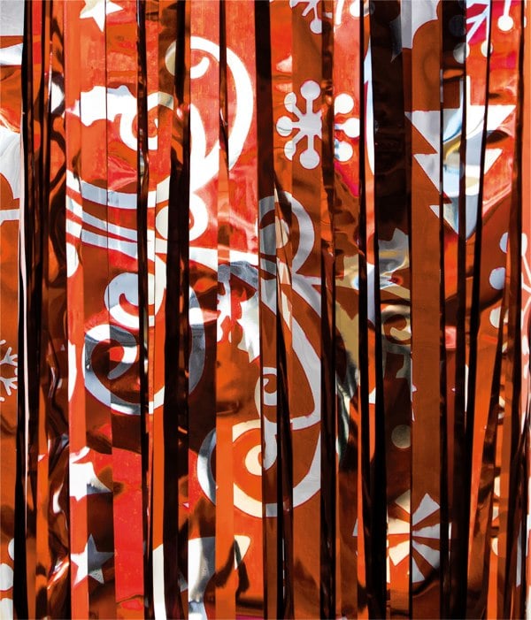 Cheetah Christmas Reindeer Tinsel Curtain 2.5M x 1M Red