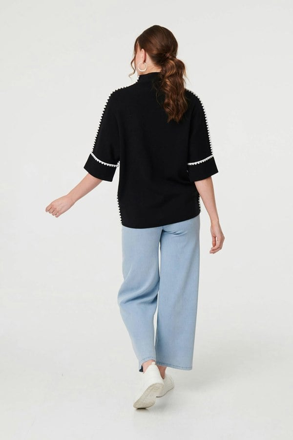 Black | Contrast Trim 3/4 Sleeve Jumper
