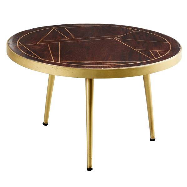 Wyld Haus Bandung Dark Mango Wood and Gold Round Coffee Table