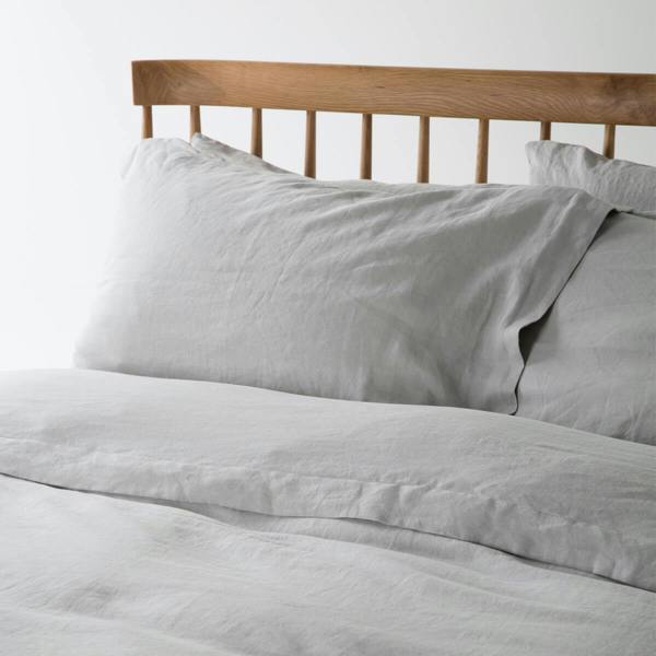 Light Grey French Linen Bed Set styled in a bedroom 5 | Soak and Sleep